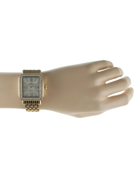 Women\'s Gold Analog Rectangle Crystal Decorated Bezel Numerals Bracelet Watch